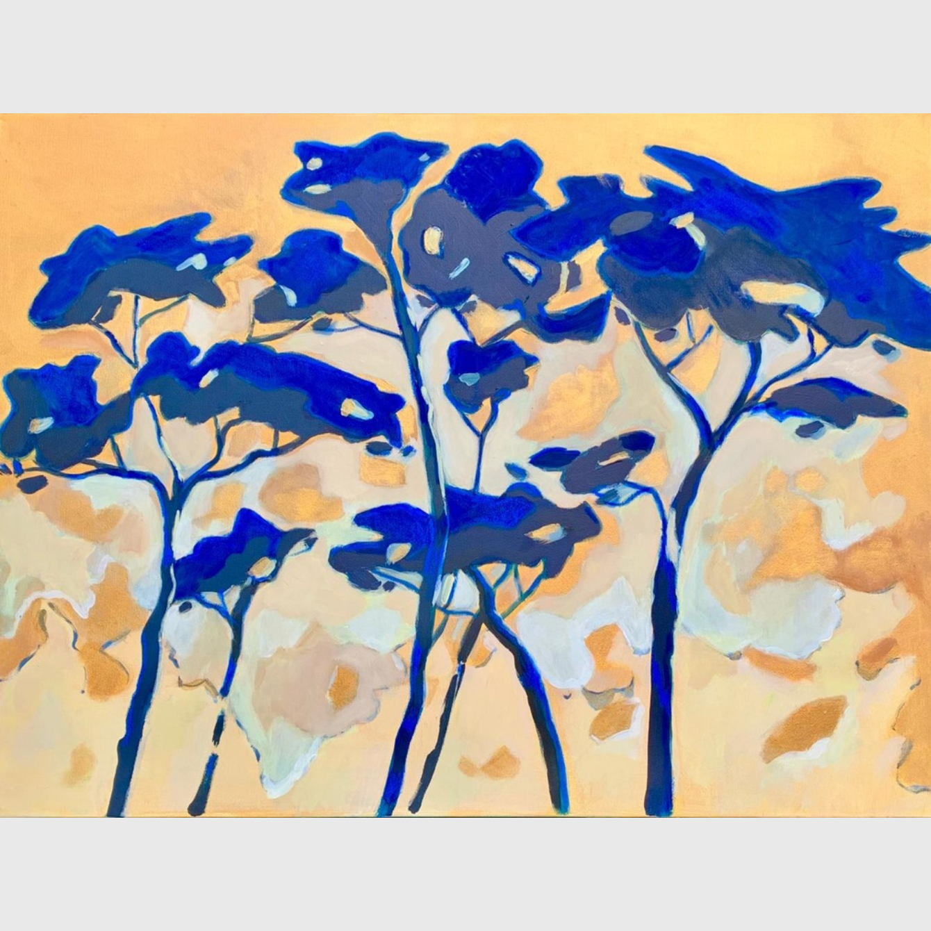 forest/foret/gold/doré/bleu/blue/pins/painting/peinture