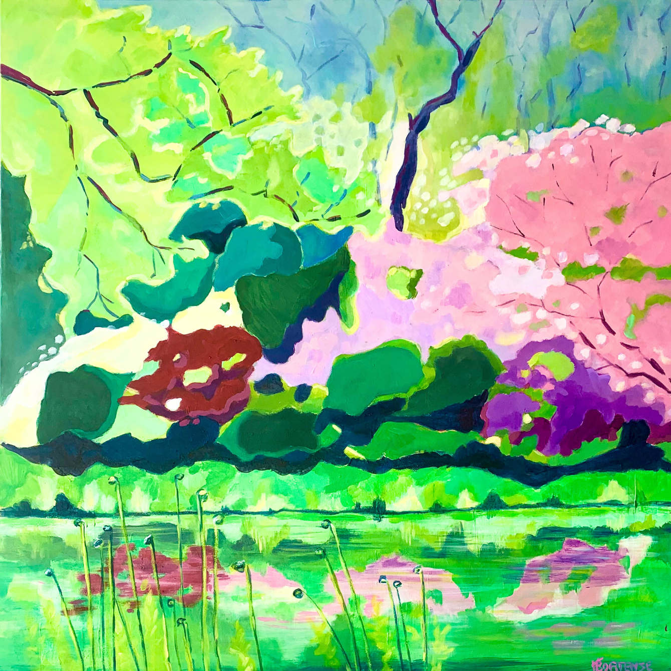 spring/printemps/painting/peinture/green/vert/pink/rose